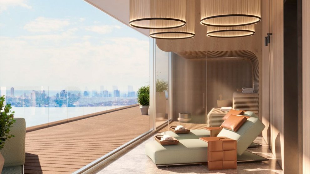 Pagani Residences Miami terrace lounge with Biscayne Bay views