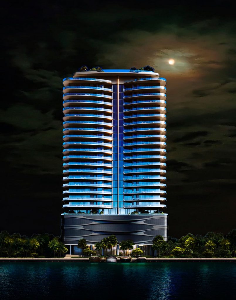 Pagani Residences Miami tower at night