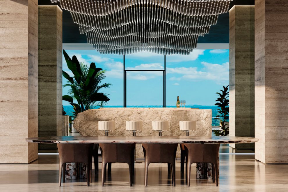 Pagani Residences Miami dining room with bay views