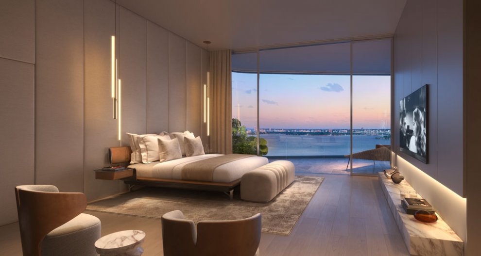 Pagani Residences Miami primary bedroom at sunset