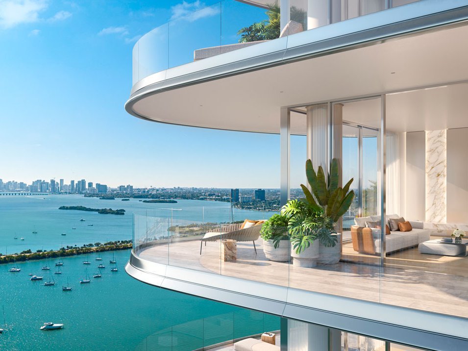 Pagani Residences Miami curved balcony overlooking Biscayne Bay